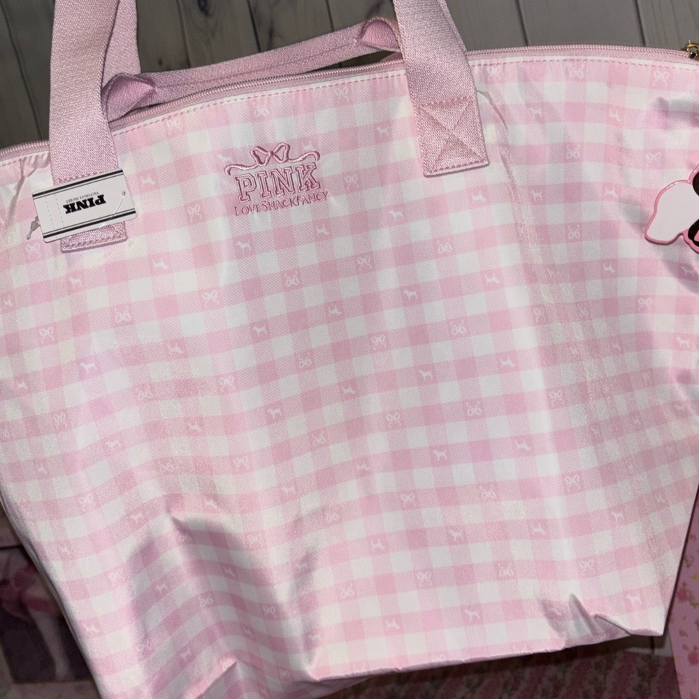Loveshackfancy x pink gingham large tote bag (duffle travel weekender bag ) 2025 - Picture 2 of 7